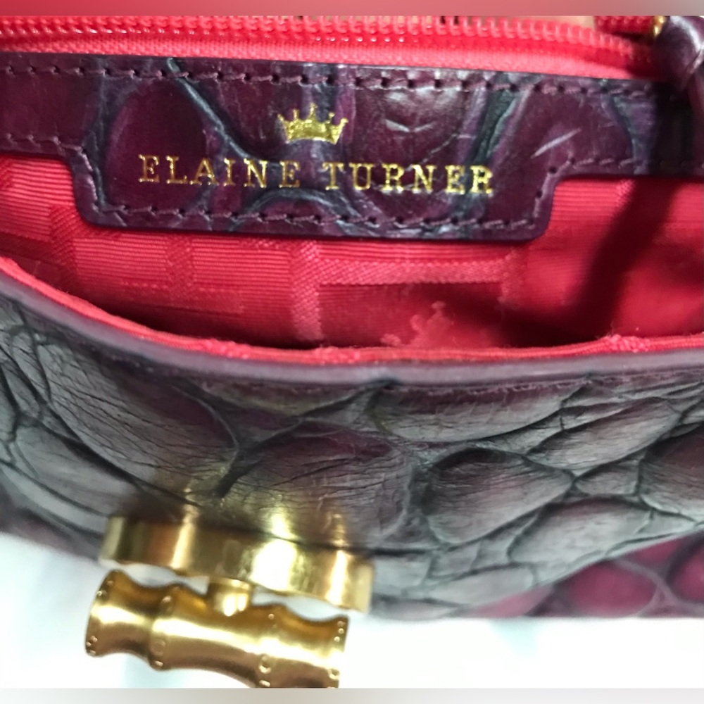 Elaine Turner Rare purple Croc turn lock wooden handle red lining - Picture 6 of 16